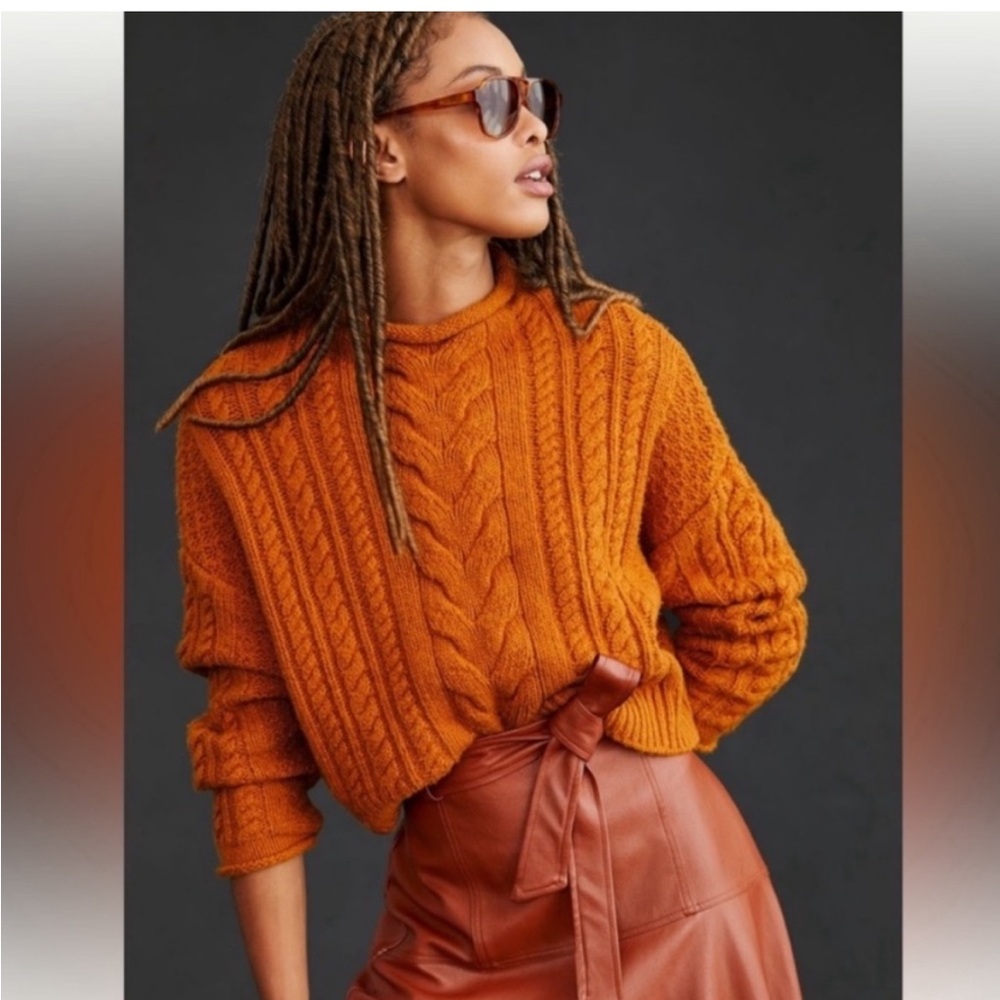Anthropologie Pilcro Mock Neck Cable Knit Sweater